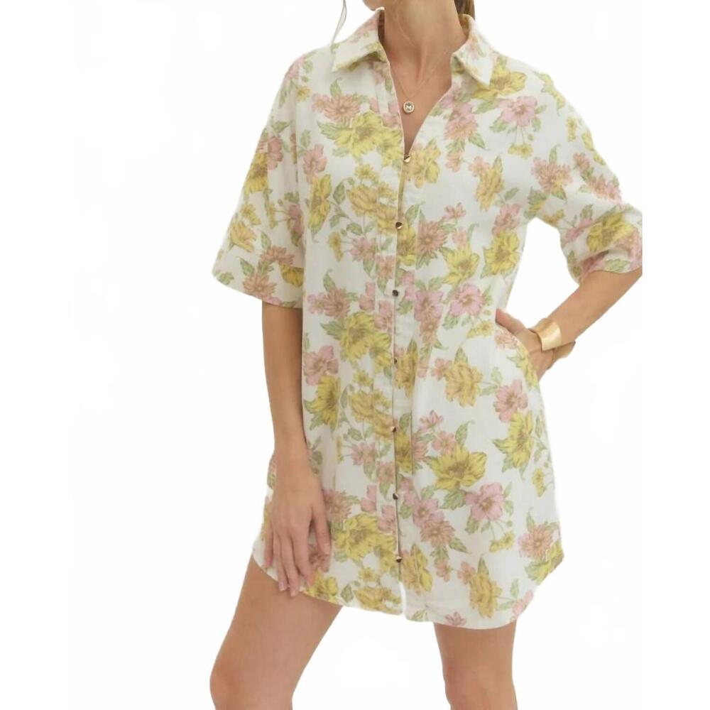 NEW ENTRO floral button up mini dress in multi - Picture 3 of 5